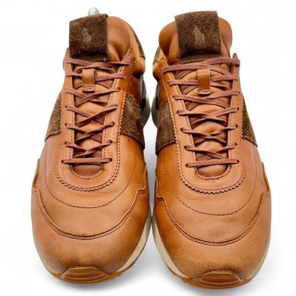 Polo Ralph Lauren Train 89 Tan Mens 9 Leather Sneaker Lace Up Trainers Retro 70s - Picture 3 of 10